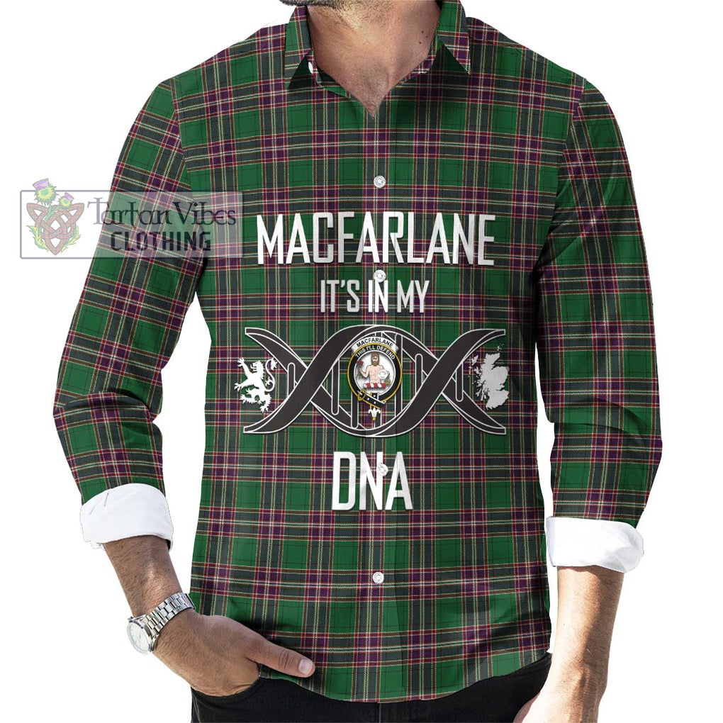 MacFarlane Hunting Tartan Long Sleeve Button Shirt with Family Crest DNA In Me Style Men's Shirt S - Tartanvibesclothing Shop