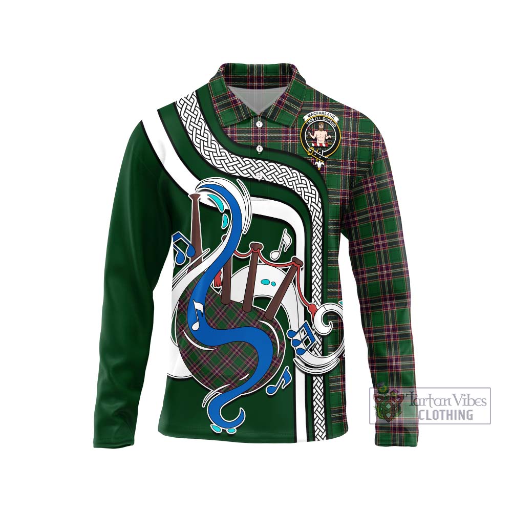 Tartan Vibes Clothing MacFarlane Hunting Tartan Long Sleeve Polo Shirt with Epic Bagpipe Style