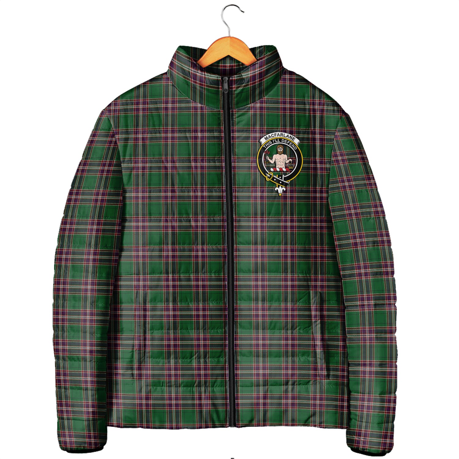 MacFarlane Hunting Tartan Padded Jacket with Family Crest Men's Padded Jacket - Tartan Vibes Clothing