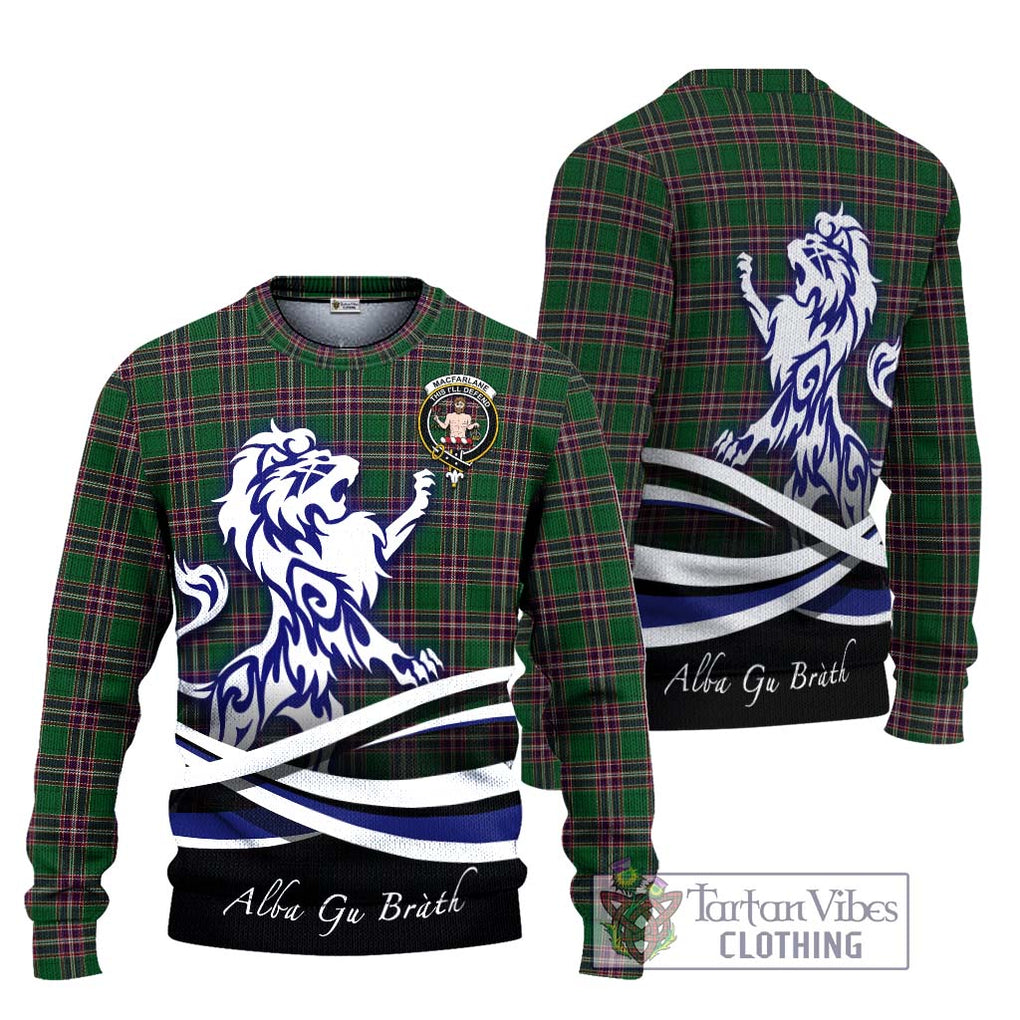 MacFarlane Hunting Tartan Knitted Sweater with Alba Gu Brath Regal Lion Emblem Unisex - Tartanvibesclothing Shop