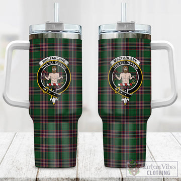 MacFarlane Hunting Tartan and Family Crest Tumbler with Handle