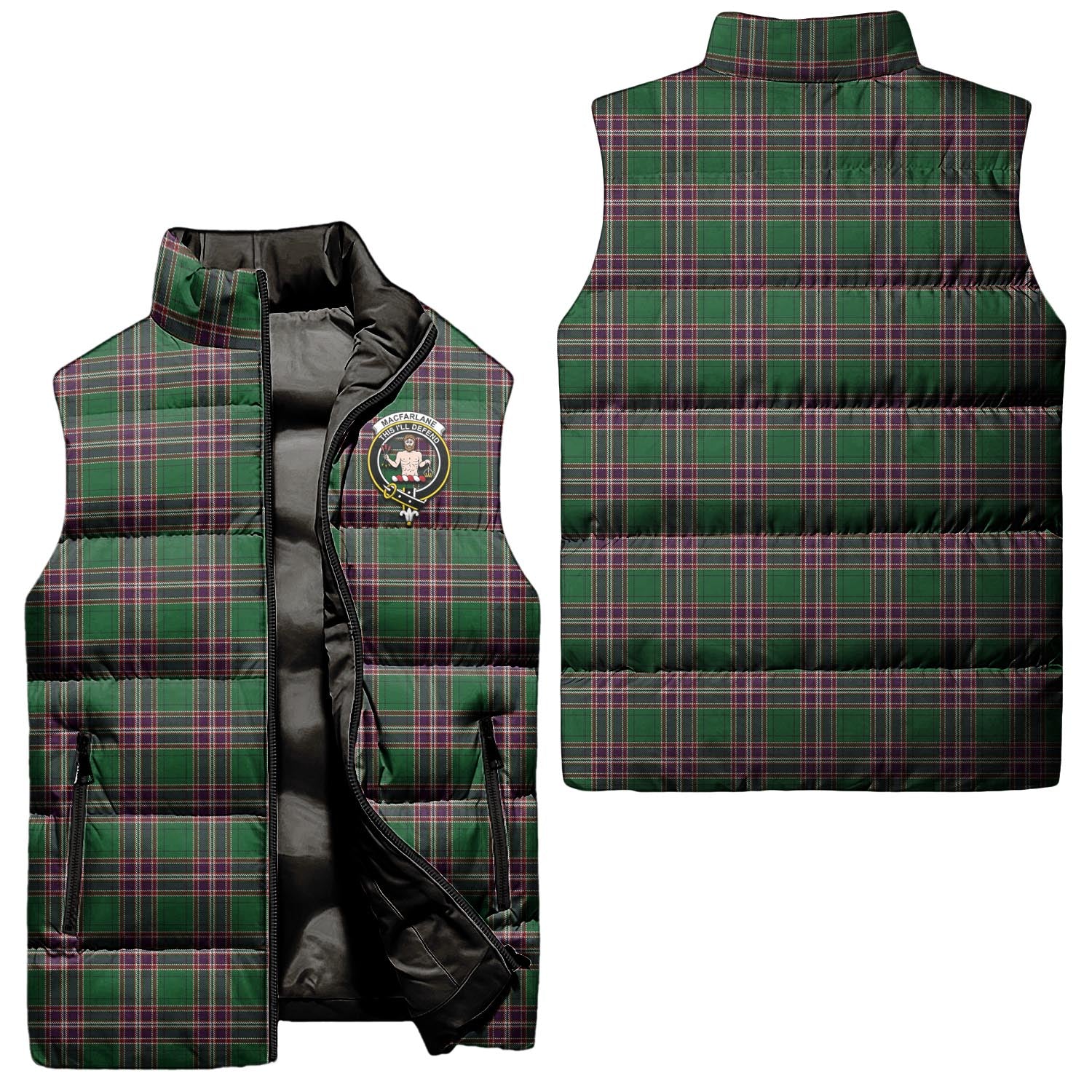 MacFarlane Hunting Tartan Sleeveless Puffer Jacket with Family Crest Unisex - Tartanvibesclothing