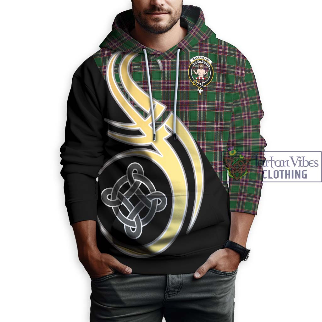 Tartan Vibes Clothing MacFarlane Hunting Tartan Hoodie with Family Crest and Celtic Symbol Style