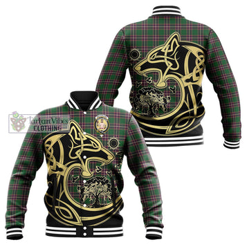 MacFarlane Hunting Tartan Baseball Jacket with Family Crest Celtic Wolf Style