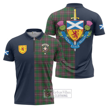 MacFarlane Hunting Tartan Zipper Polo Shirt Alba with Scottish Lion Royal Arm Half Style