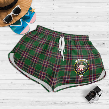 MacFarlane Hunting Tartan Womens Shorts with Family Crest