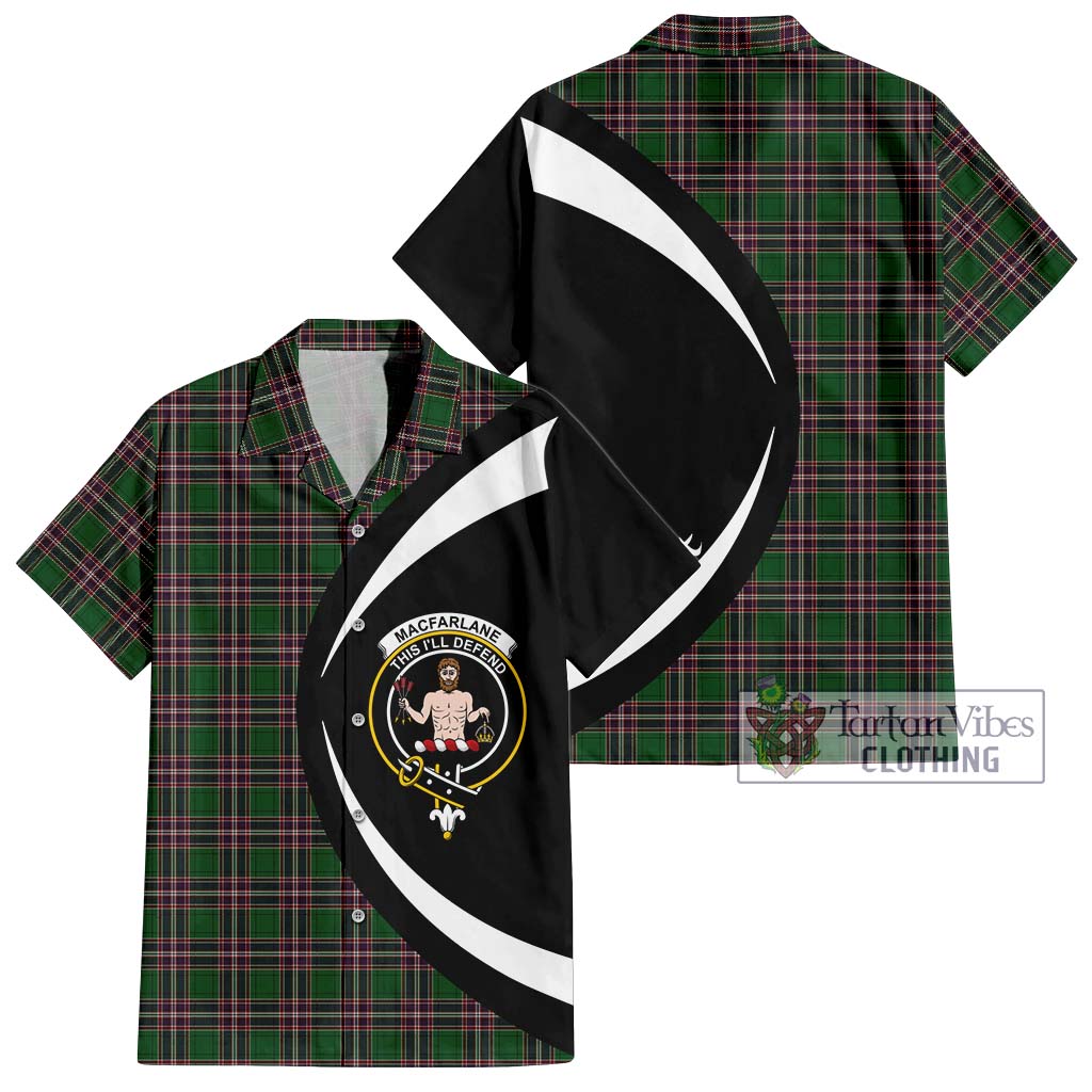 MacFarlane Hunting Tartan Short Sleeve Button Up with Family Crest Circle Style Kid - Tartan Vibes Clothing