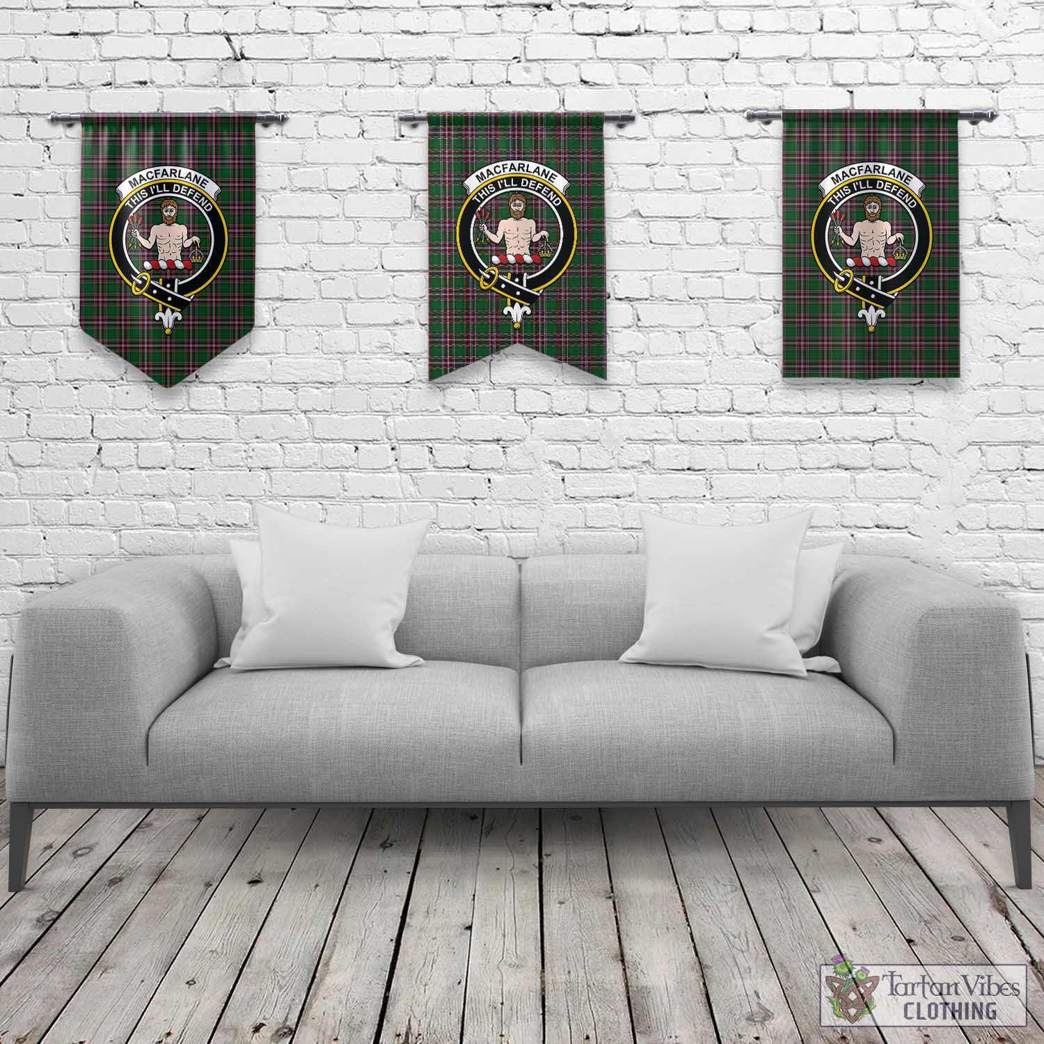 Tartan Vibes Clothing MacFarlane Hunting Tartan Gonfalon, Tartan Banner with Family Crest