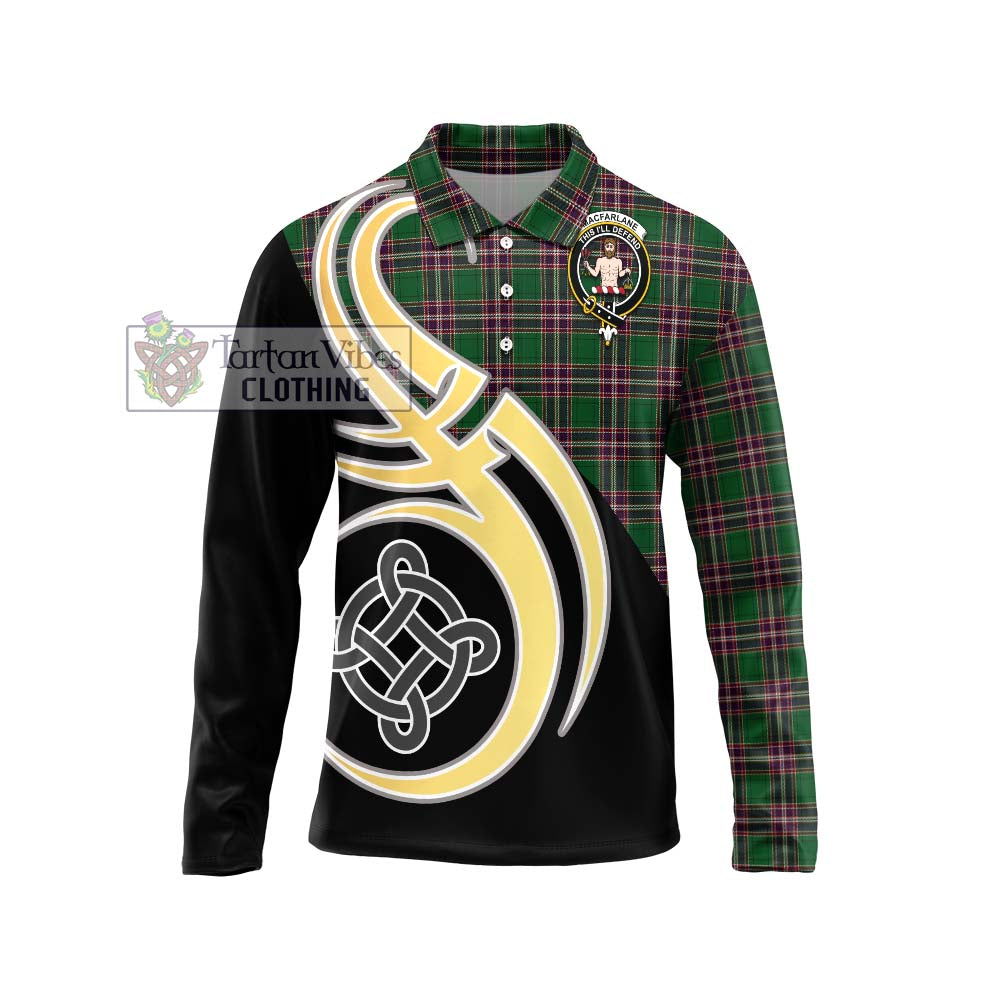 MacFarlane Hunting Tartan Long Sleeve Polo Shirt with Family Crest and Celtic Symbol Style Unisex - Tartan Vibes Clothing