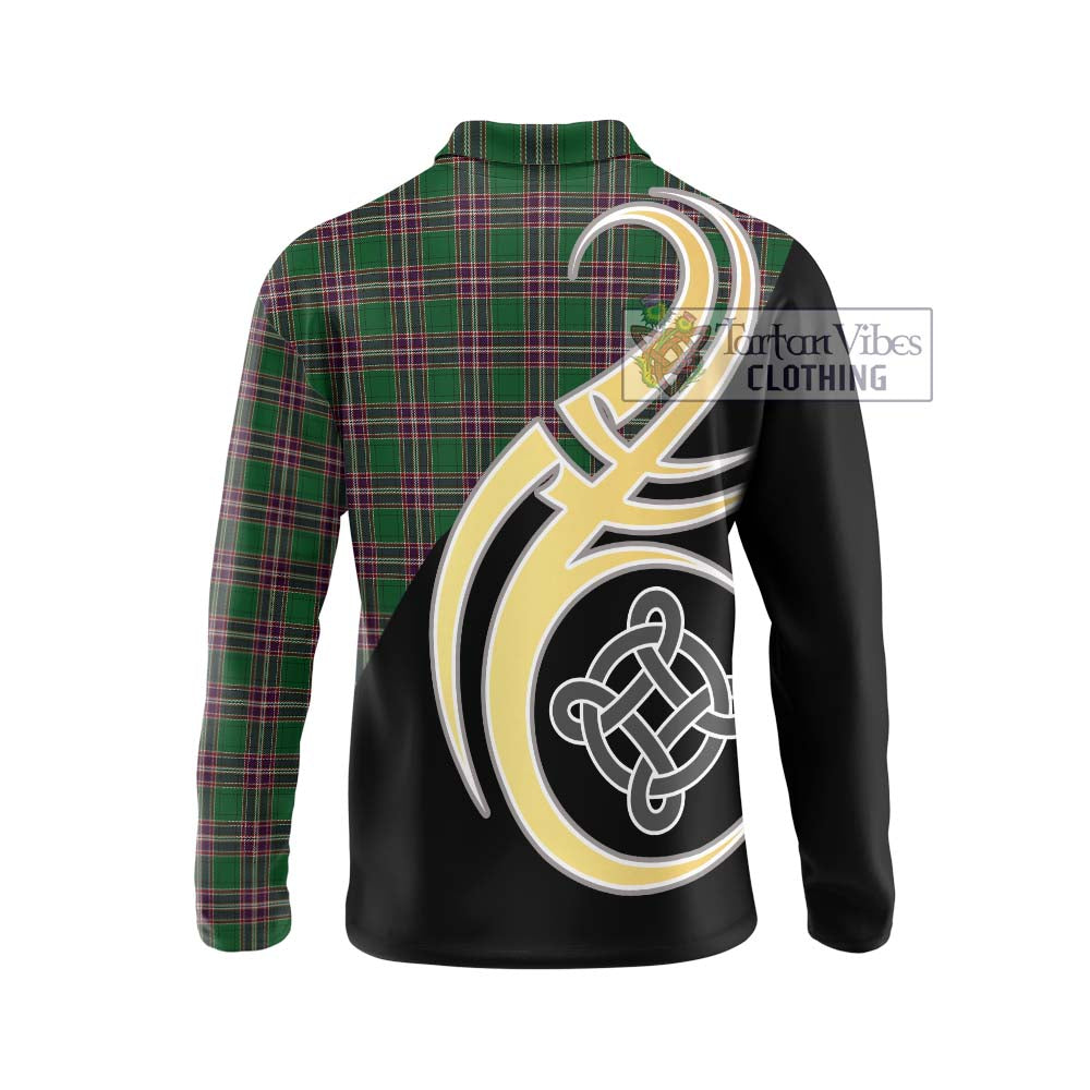 MacFarlane Hunting Tartan Long Sleeve Polo Shirt with Family Crest and Celtic Symbol Style - Tartan Vibes Clothing