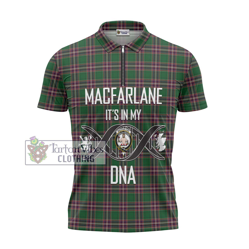 MacFarlane Hunting Tartan Zipper Polo Shirt with Family Crest DNA In Me Style - Tartanvibesclothing Shop