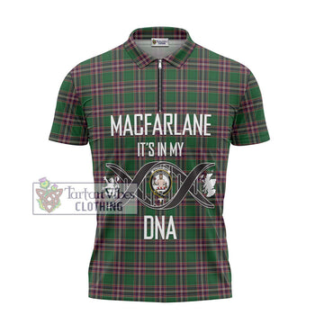 MacFarlane Hunting Tartan Zipper Polo Shirt with Family Crest DNA In Me Style