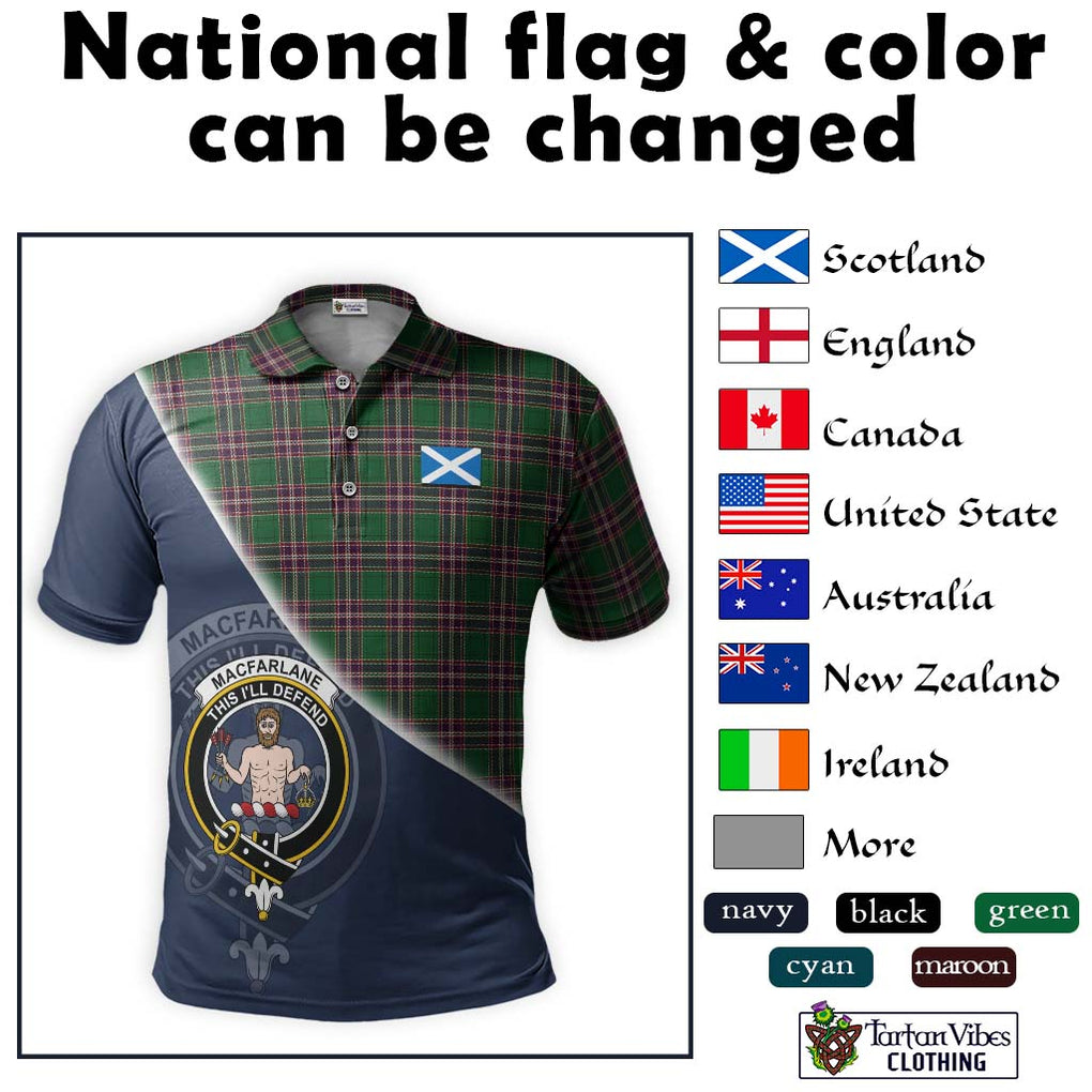 MacFarlane Hunting Tartan Polo Shirt with Personalised National Flag and Family Crest Half Style - Tartanvibesclothing Shop