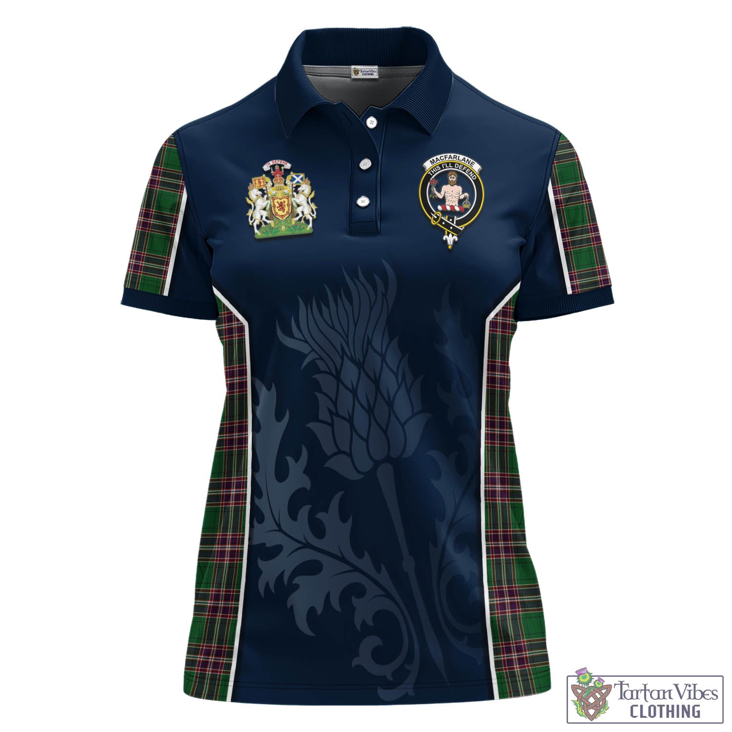 Tartan Vibes Clothing MacFarlane Hunting Tartan Women's Polo Shirt with Family Crest and Scottish Thistle Vibes Sport Style