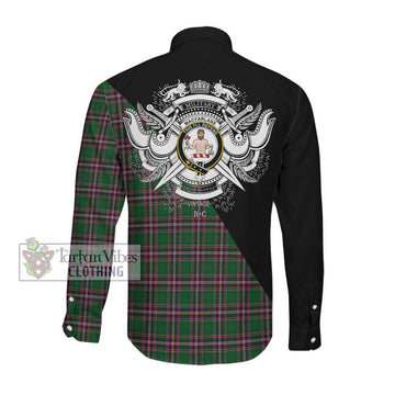 MacFarlane Hunting Tartan Long Sleeve Button Shirt with Family Crest and Military Logo Style