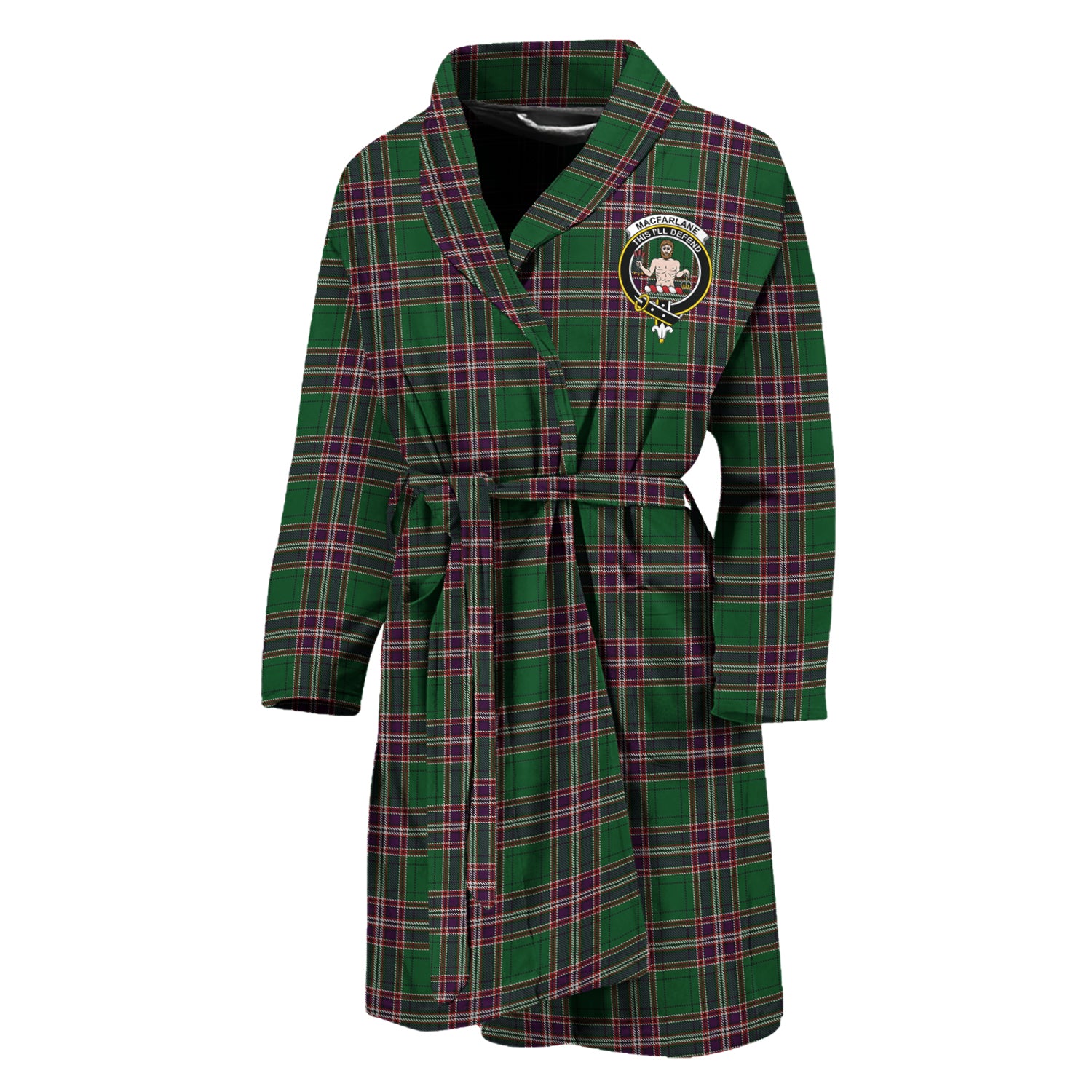 MacFarlane Hunting Tartan Bathrobe with Family Crest Unisex M - Tartan Vibes Clothing