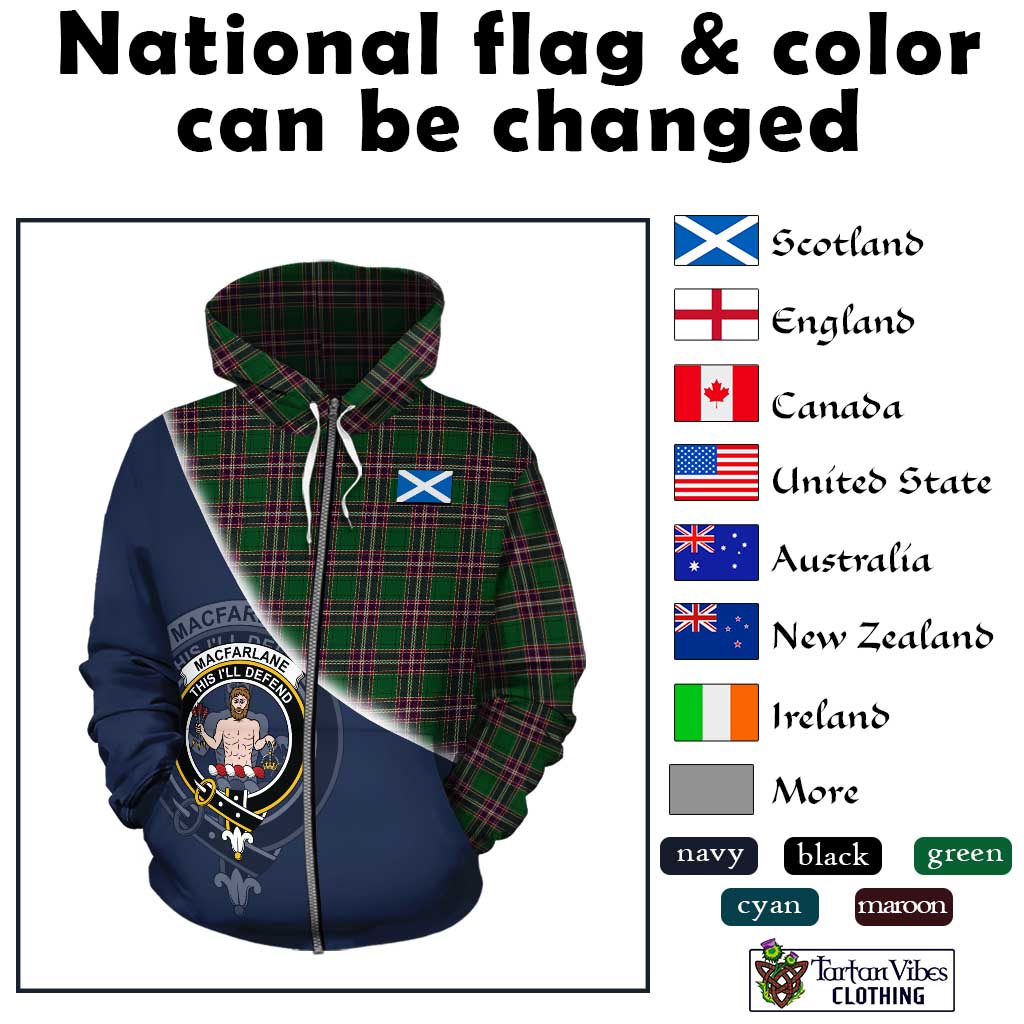 Tartan Vibes Clothing MacFarlane Hunting Tartan Hoodie with Personalised National Flag and Family Crest Half Style