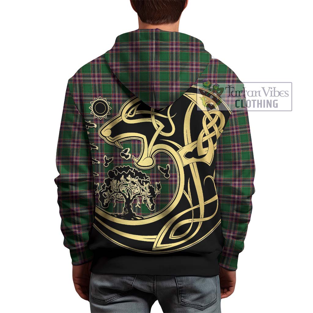 Tartan Vibes Clothing MacFarlane Hunting Tartan Hoodie with Family Crest Celtic Wolf Style