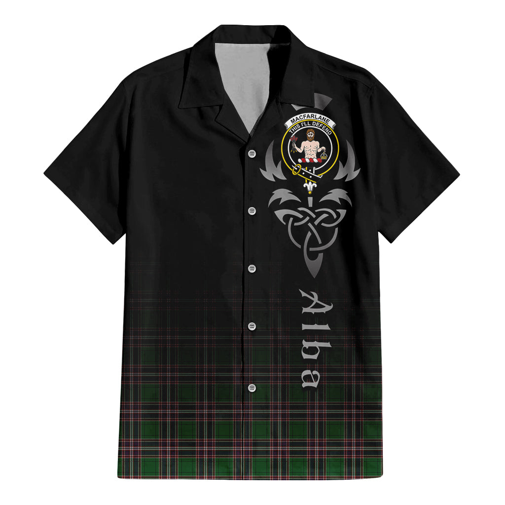 Tartan Vibes Clothing MacFarlane Hunting Tartan Short Sleeve Button Up Featuring Alba Gu Brath Family Crest Celtic Inspired