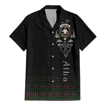 MacFarlane Hunting Tartan Short Sleeve Button Up Shirt Featuring Alba Gu Brath Family Crest Celtic Inspired