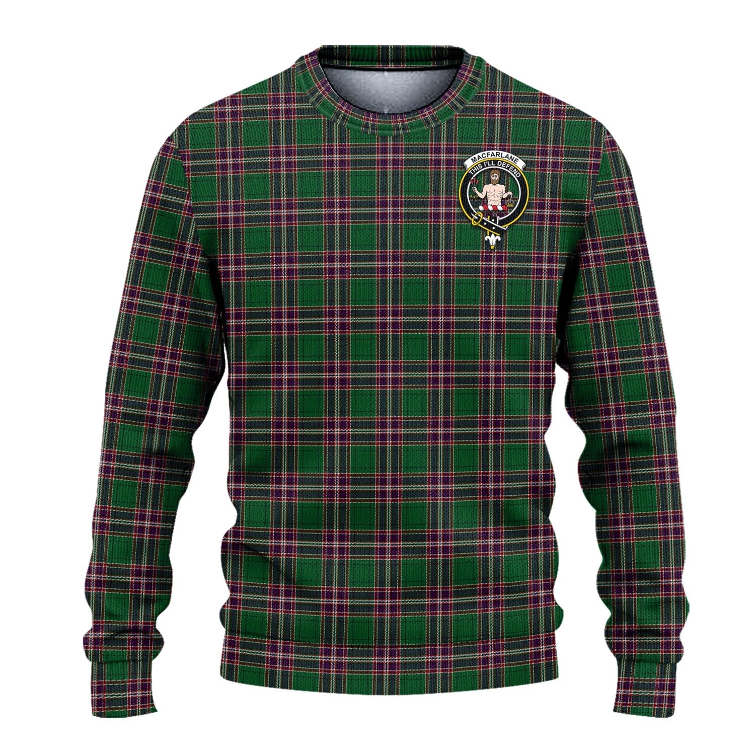 MacFarlane Hunting Tartan Knitted Sweater with Family Crest - Tartanvibesclothing