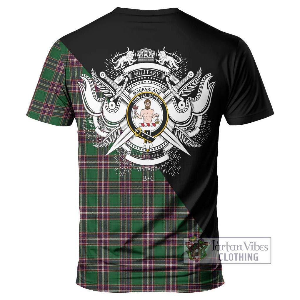 MacFarlane Hunting Tartan T-Shirt with Family Crest and Military Logo Style - Tartanvibesclothing Shop