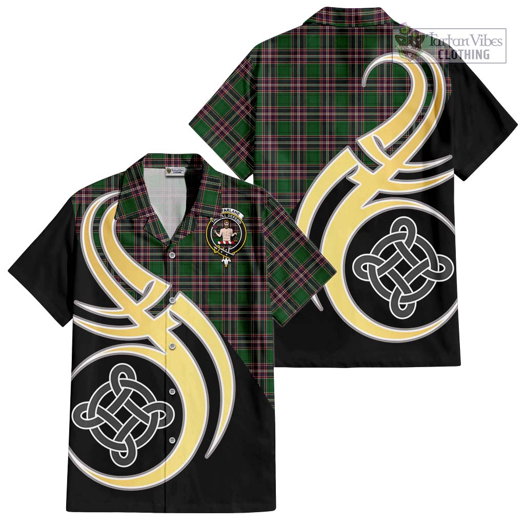 MacFarlane Hunting Tartan Short Sleeve Button Shirt with Family Crest and Celtic Symbol Style - Tartan Vibes Clothing