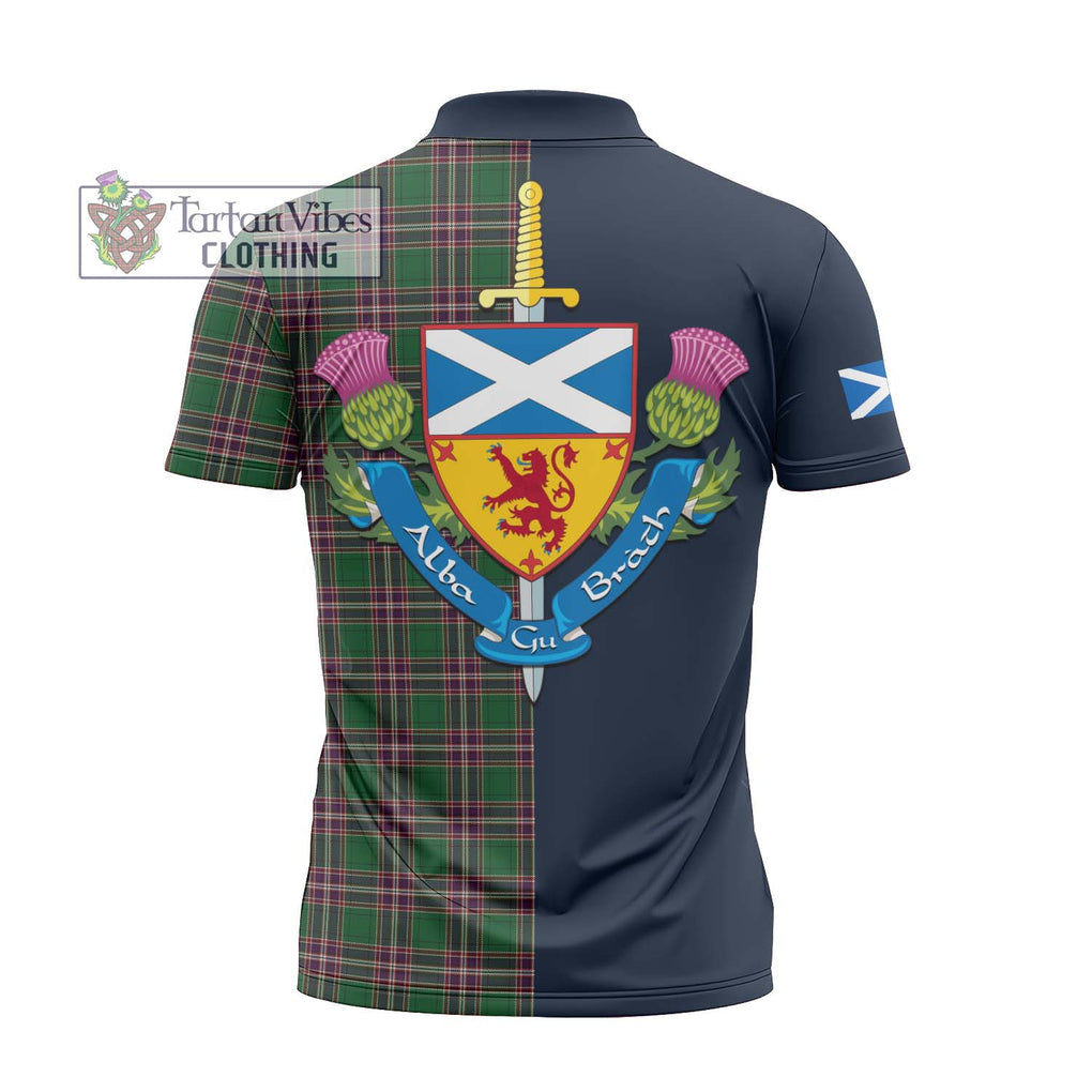 Tartan Vibes Clothing MacFarlane Hunting Tartan Zipper Polo Shirt with Scottish Lion Royal Arm Half Style