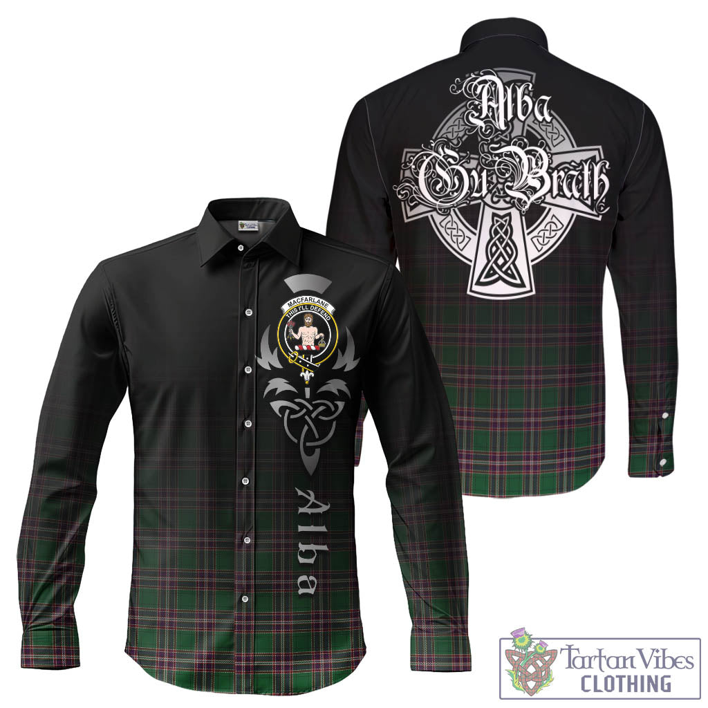 Tartan Vibes Clothing MacFarlane Hunting Tartan Long Sleeve Button Up Featuring Alba Gu Brath Family Crest Celtic Inspired