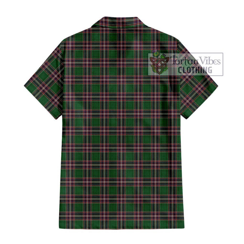 MacFarlane Hunting Tartan Short Sleeve Button Shirt with Family Crest DNA In Me Style - Tartanvibesclothing Shop