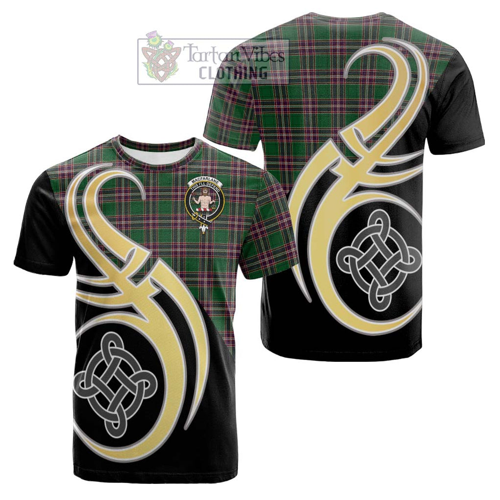 Tartan Vibes Clothing MacFarlane Hunting Tartan Cotton T-shirt with Family Crest and Celtic Symbol Style