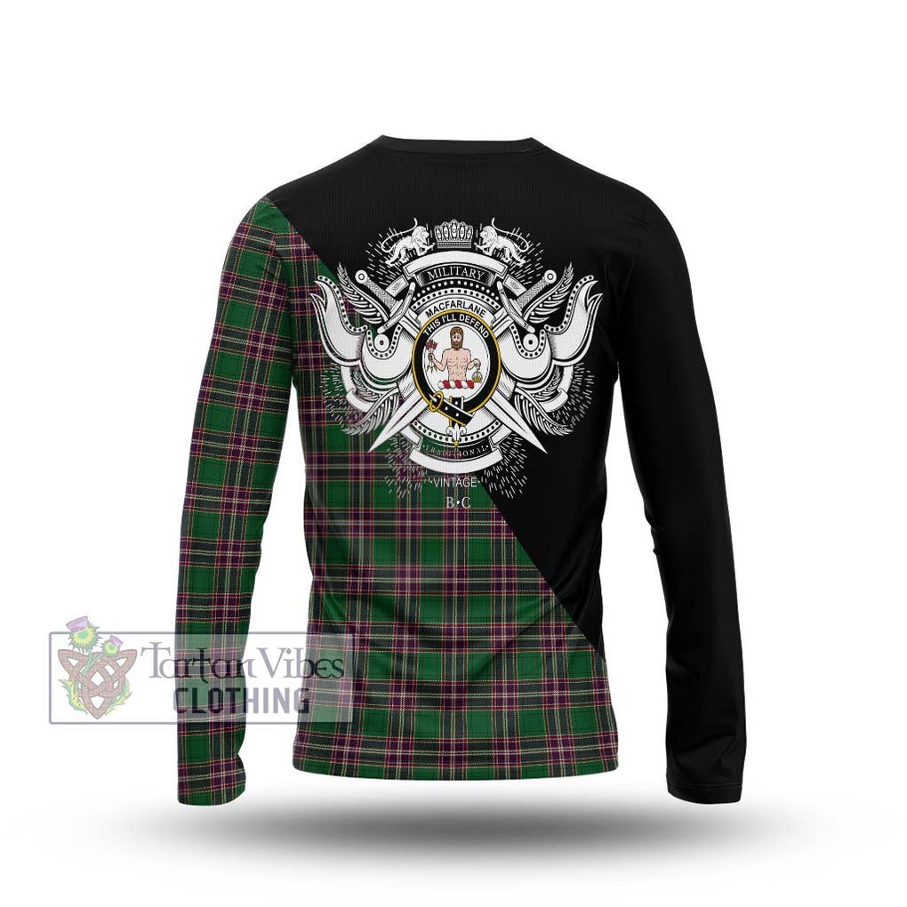 MacFarlane Hunting Tartan Long Sleeve T-Shirt with Family Crest and Military Logo Style - Tartanvibesclothing Shop