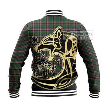 MacFarlane Hunting Tartan Baseball Jacket with Family Crest Celtic Wolf Style