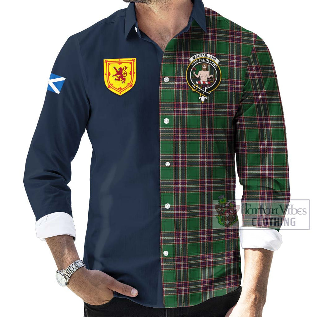 Tartan Vibes Clothing MacFarlane Hunting Tartan Long Sleeve Button Shirt with Scottish Lion Royal Arm Half Style