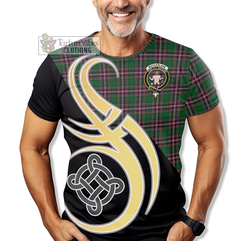 Tartan Vibes Clothing MacFarlane Hunting Tartan T-Shirt with Family Crest and Celtic Symbol Style