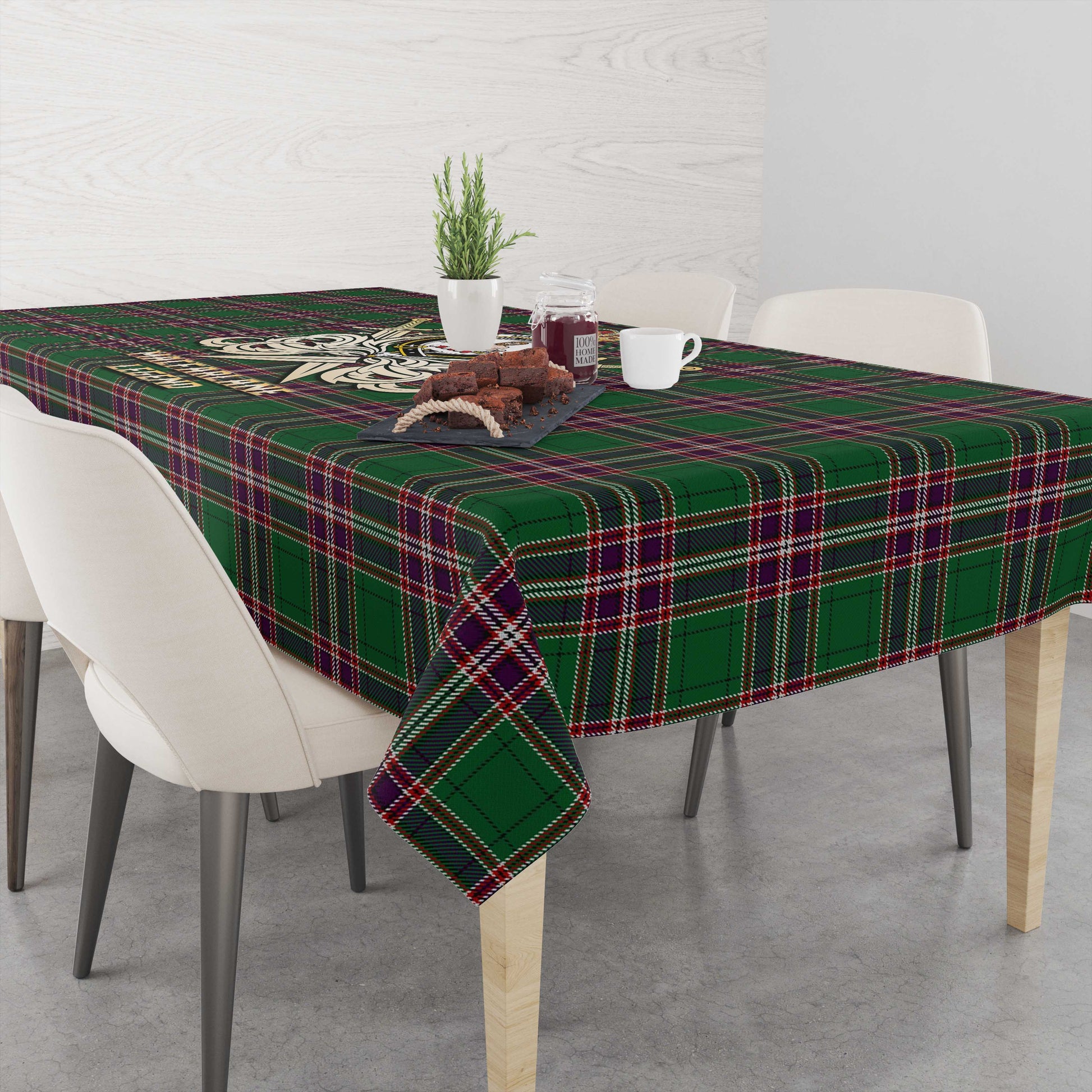 Tartan Vibes Clothing MacFarlane Hunting Tartan Tablecloth with Clan Crest and the Golden Sword of Courageous Legacy