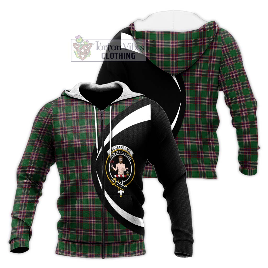 MacFarlane Hunting Tartan Knitted Hoodie with Family Crest Circle Style Unisex Knitted Zip Hoodie - Tartan Vibes Clothing