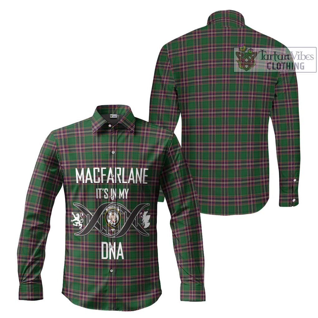 MacFarlane Hunting Tartan Long Sleeve Button Shirt with Family Crest DNA In Me Style Men's Shirt - Tartanvibesclothing Shop