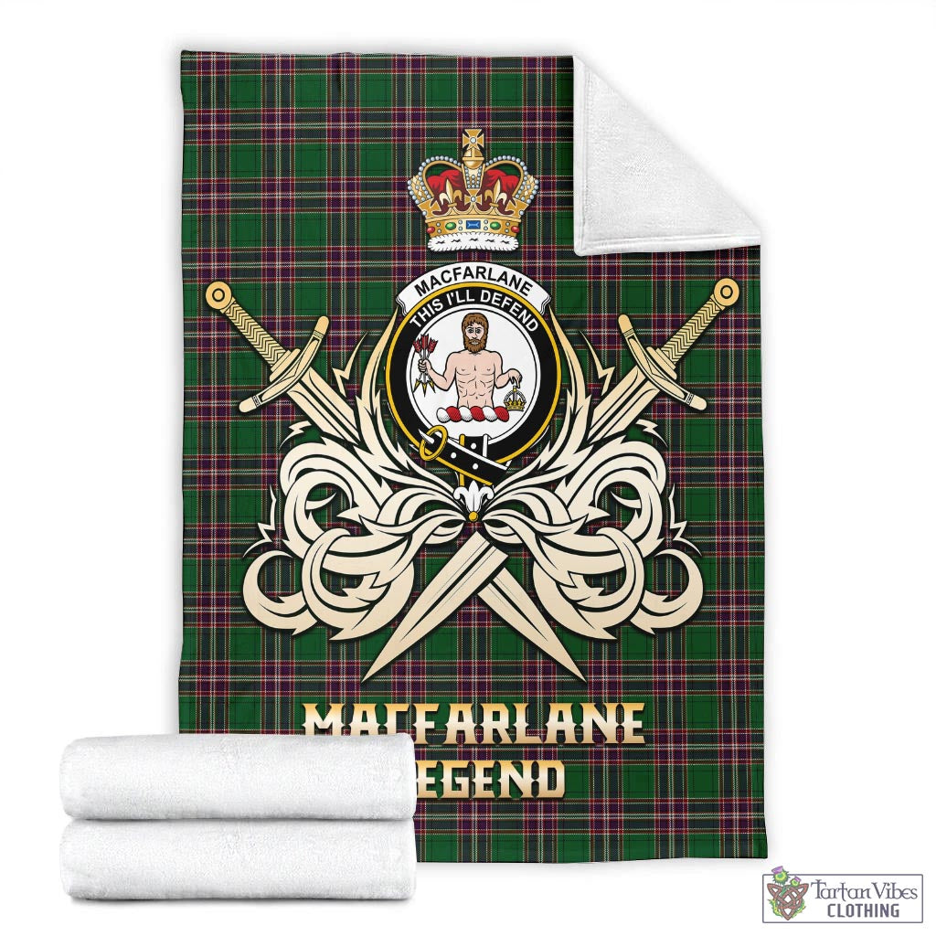 Tartan Vibes Clothing MacFarlane Hunting Tartan Blanket with Clan Crest and the Golden Sword of Courageous Legacy