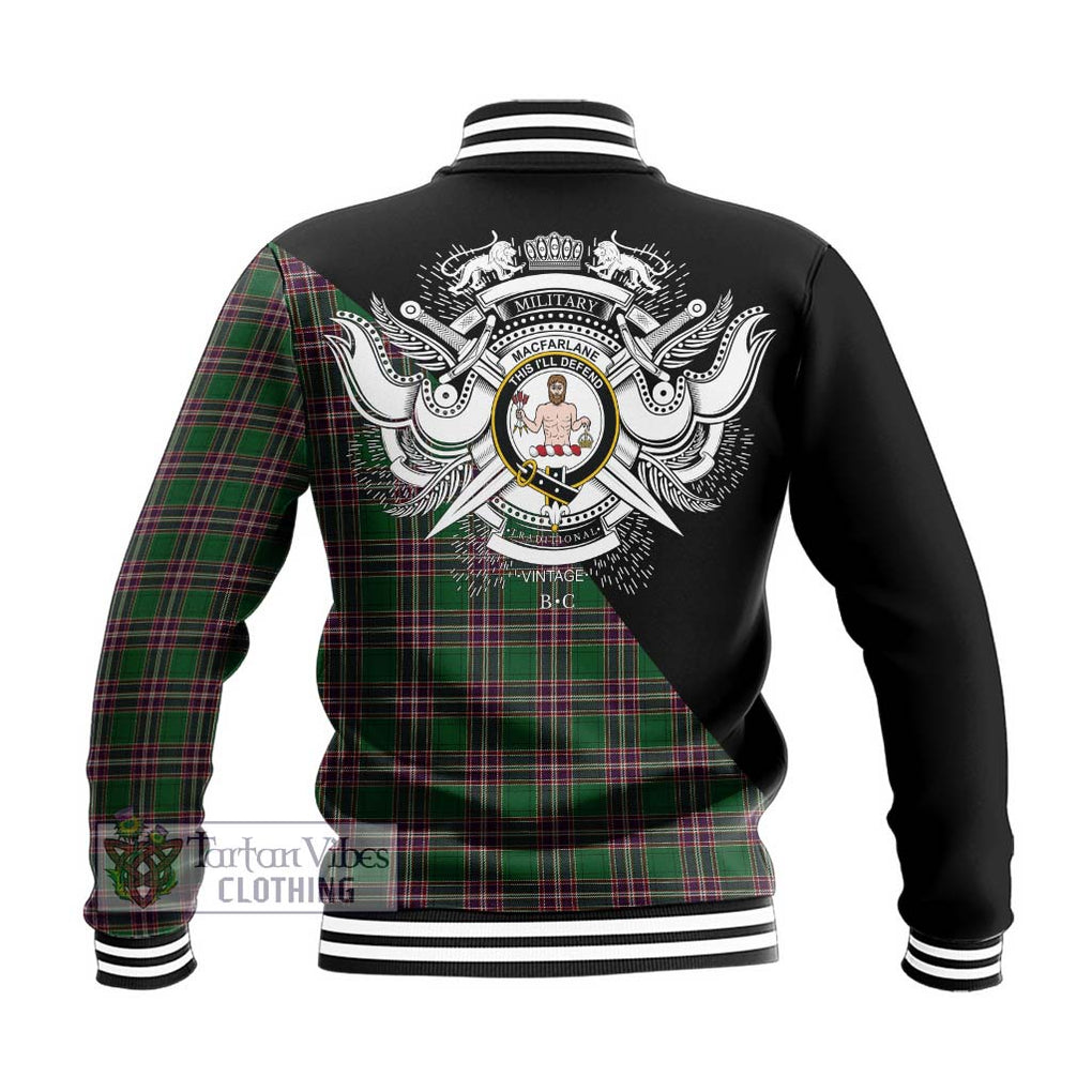 MacFarlane Hunting Tartan Baseball Jacket with Family Crest and Military Logo Style - Tartanvibesclothing Shop