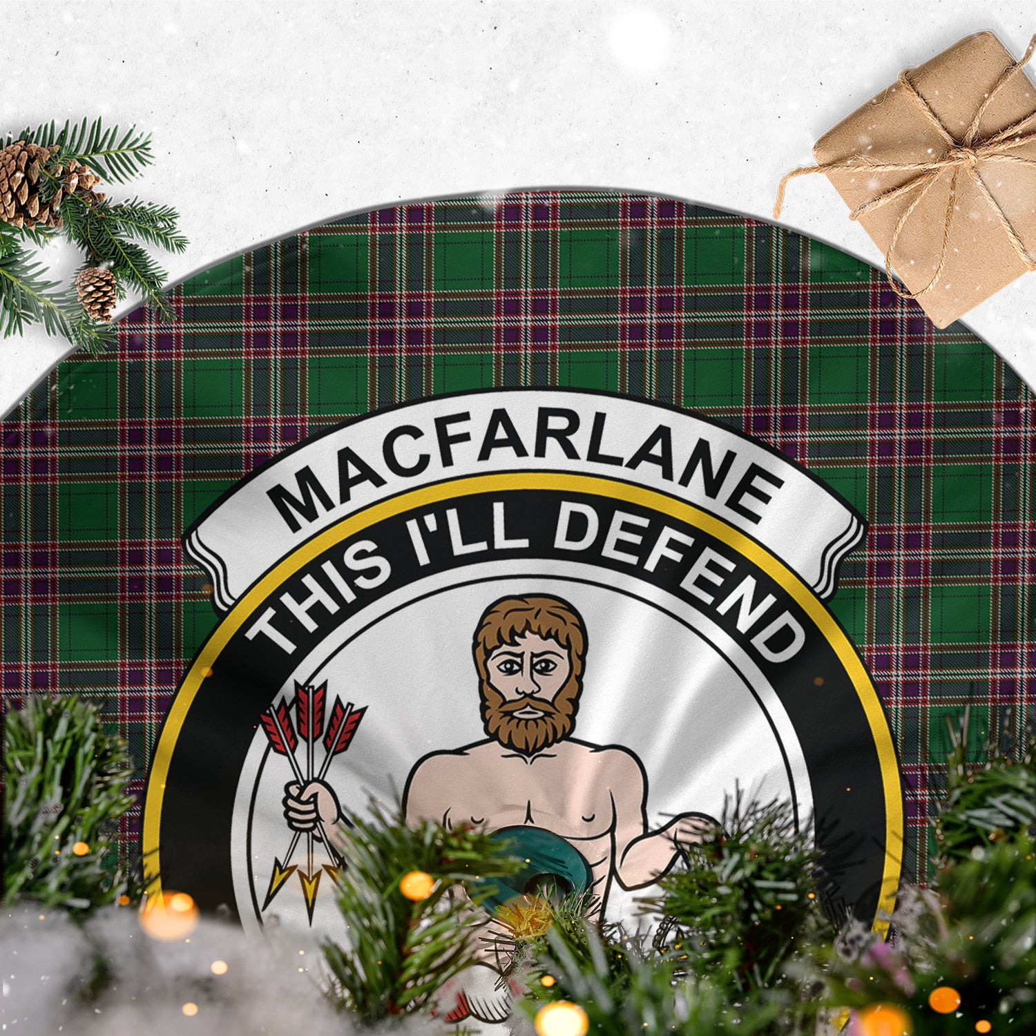 MacFarlane Hunting Tartan Christmas Tree Skirt with Family Crest - Tartanvibesclothing