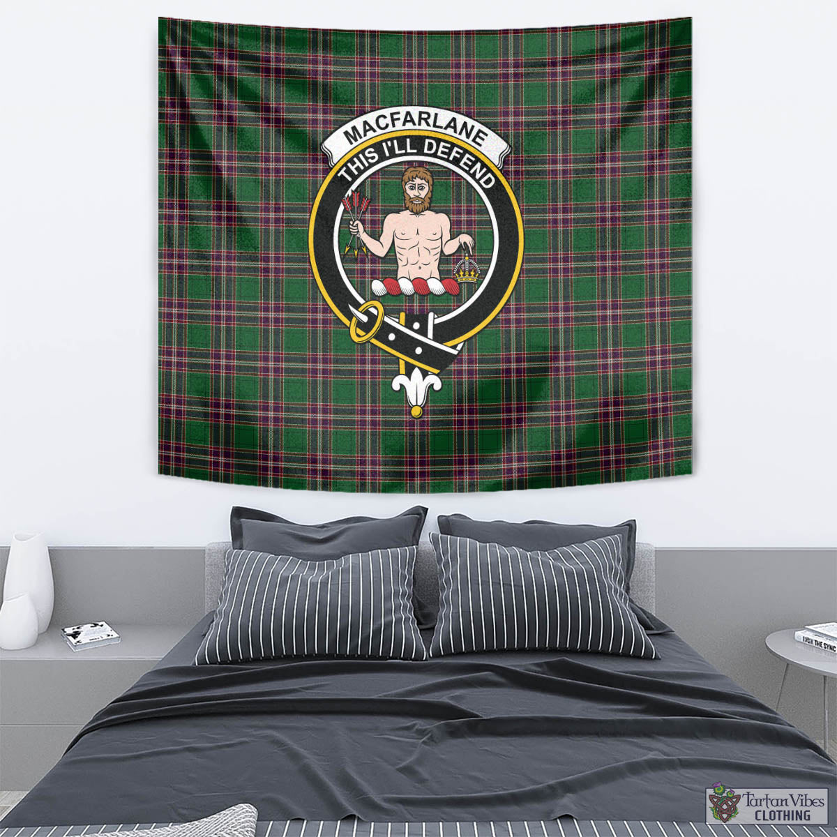 Tartan Vibes Clothing MacFarlane Hunting Tartan Tapestry Wall Hanging and Home Decor for Room with Family Crest