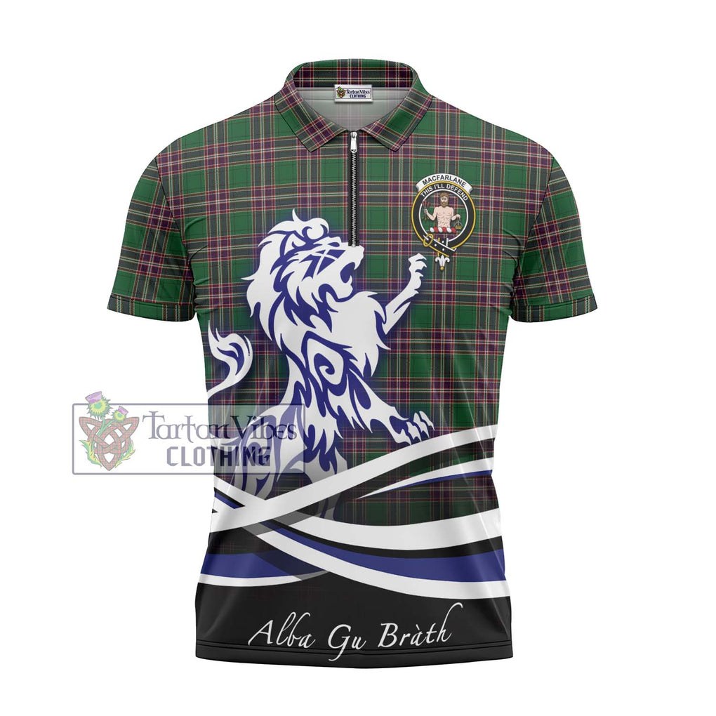 MacFarlane Hunting Tartan Zipper Polo Shirt with Alba Gu Brath Regal Lion Emblem - Tartanvibesclothing Shop