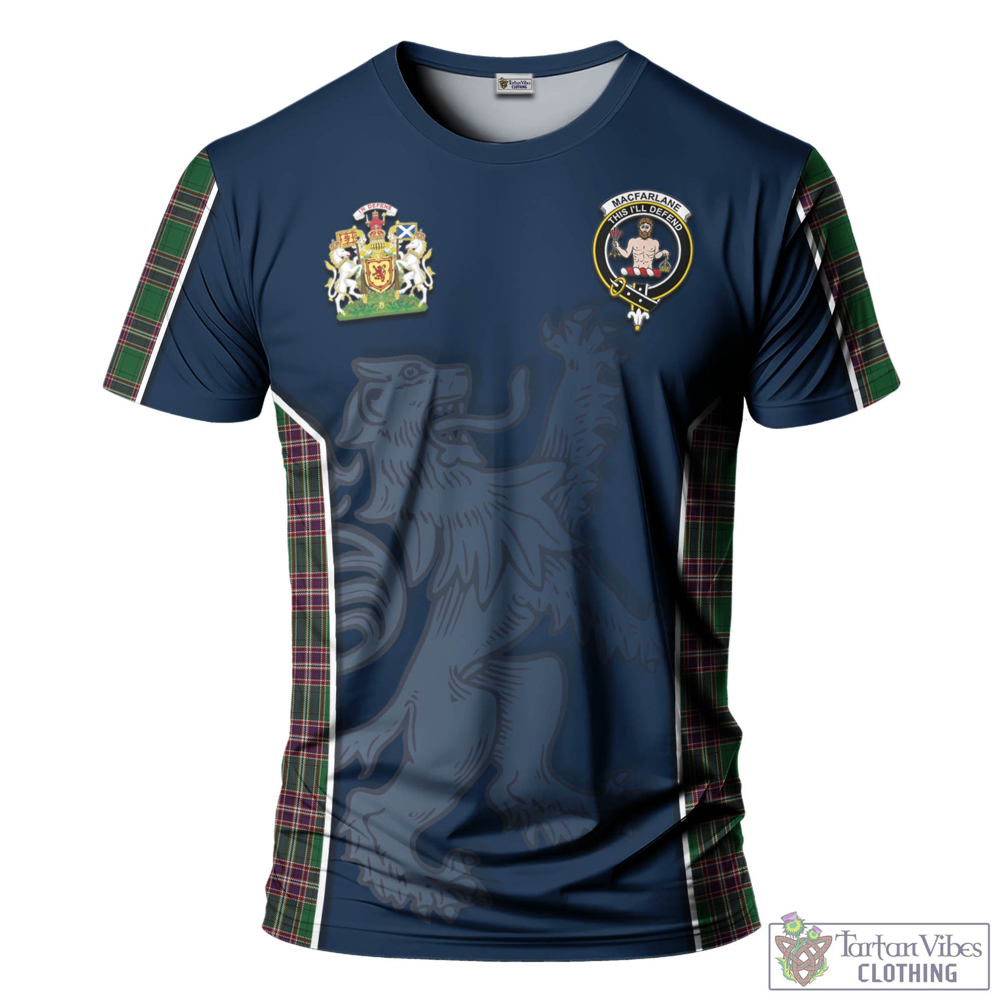 Tartan Vibes Clothing MacFarlane Hunting Tartan T-Shirt with Family Crest and Lion Rampant Vibes Sport Style