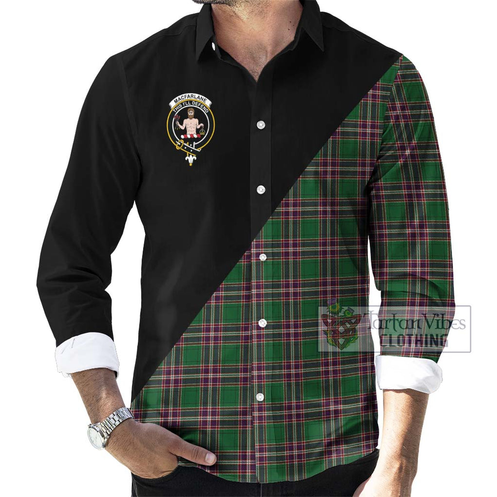 MacFarlane Hunting Tartan Long Sleeve Button Shirt with Family Crest and Military Logo Style - Tartanvibesclothing Shop