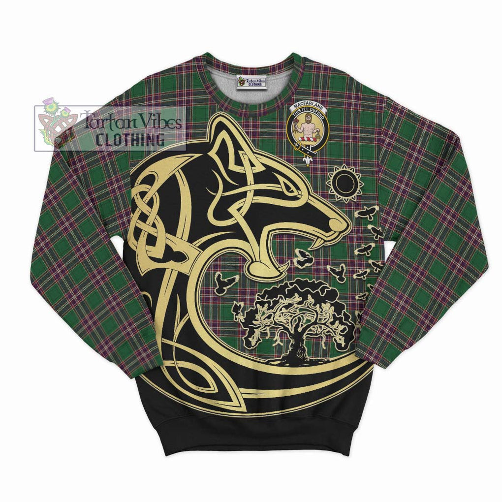 MacFarlane Hunting Tartan Sweatshirt with Family Crest Celtic Wolf Style - Tartan Vibes Clothing