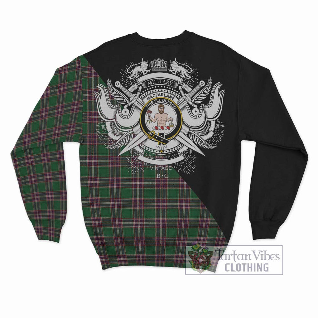 MacFarlane Hunting Tartan Sweatshirt with Family Crest and Military Logo Style - Tartanvibesclothing Shop