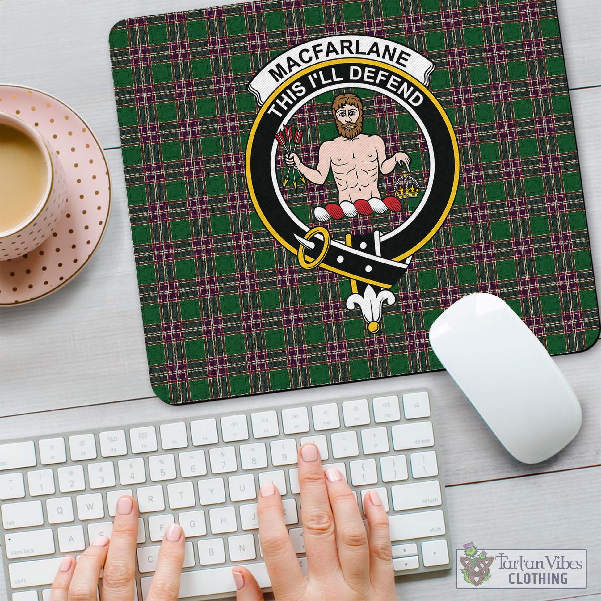 Tartan Vibes Clothing MacFarlane Hunting Tartan Mouse Pad with Family Crest