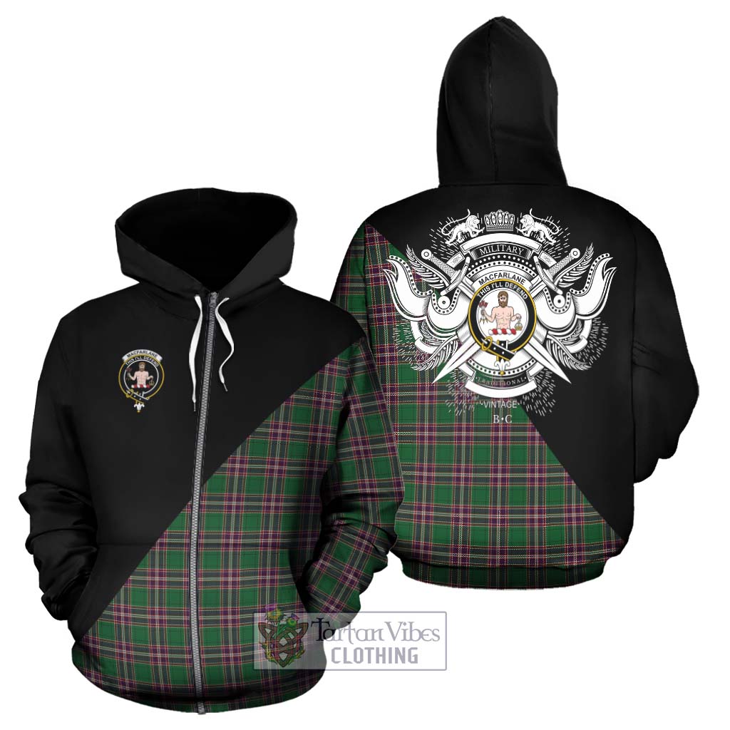 Tartan Vibes Clothing MacFarlane Hunting Tartan Hoodie with Family Crest and Military Logo Style