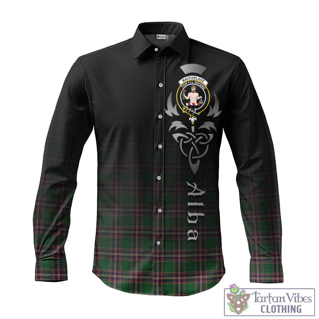 Tartan Vibes Clothing MacFarlane Hunting Tartan Long Sleeve Button Up Featuring Alba Gu Brath Family Crest Celtic Inspired